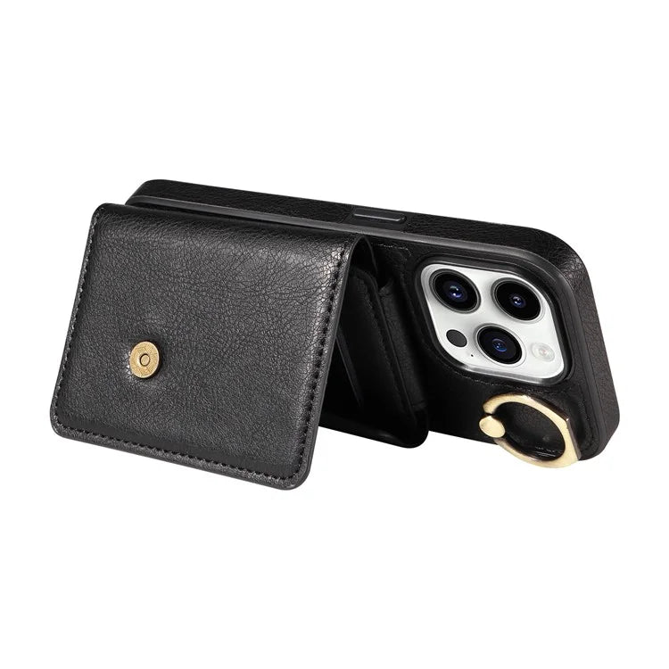 002 For iPhone 14 Pro Max Case Leather Kickstand Card Slots Phone Cover Shoulder Strap