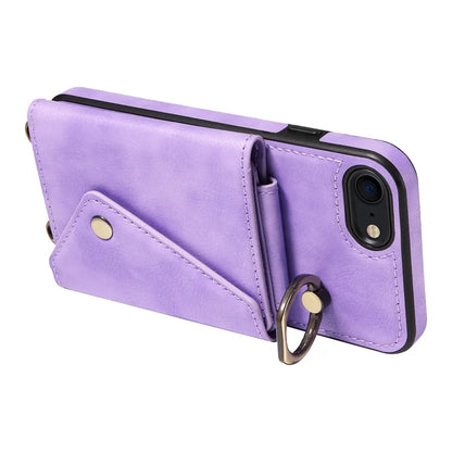 002 For iPhone SE (2022) / SE (2020) / iPhone 8 / 7 / 6s / 6 Case Leather TPU Crossbody Phone Cover Card Holder