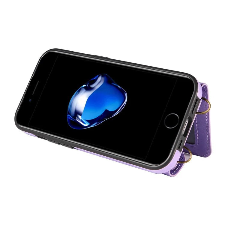 002 For iPhone SE (2022) / SE (2020) / iPhone 8 / 7 / 6s / 6 Case Leather TPU Crossbody Phone Cover Card Holder