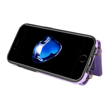 002 For iPhone SE (2022) / SE (2020) / iPhone 8 / 7 / 6s / 6 Case Leather TPU Crossbody Phone Cover Card Holder