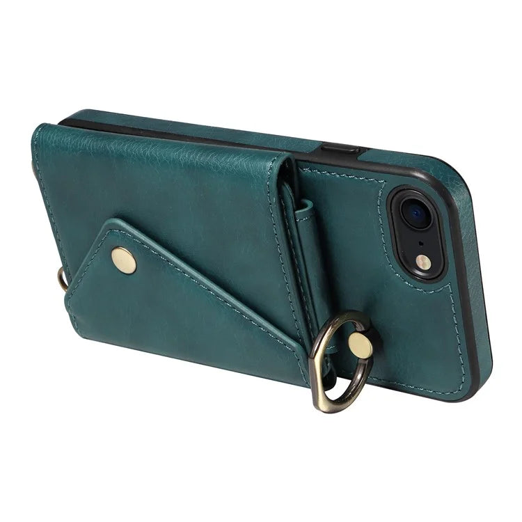 002 For iPhone SE (2022) / SE (2020) / iPhone 8 / 7 / 6s / 6 Case Leather TPU Crossbody Phone Cover Card Holder