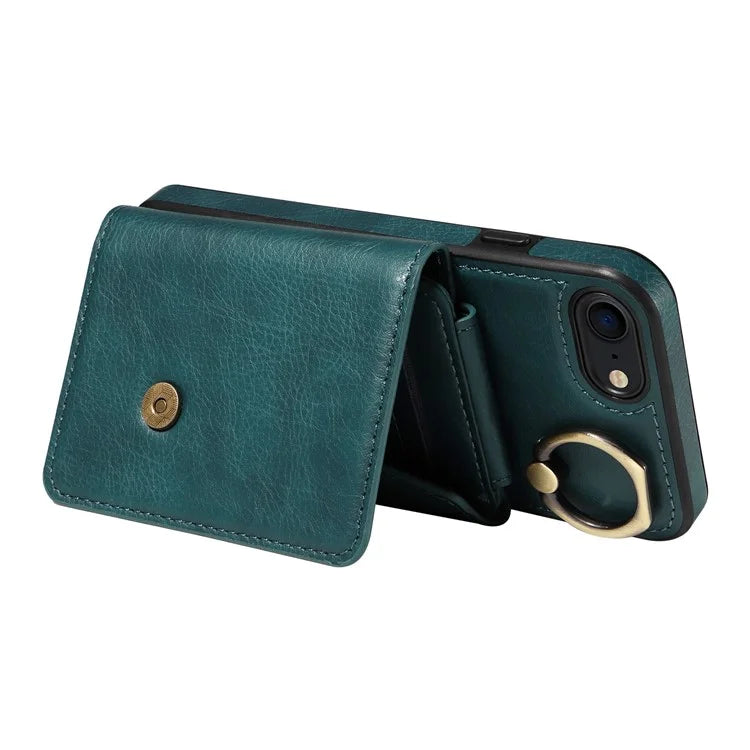 002 For iPhone SE (2022) / SE (2020) / iPhone 8 / 7 / 6s / 6 Case Leather TPU Crossbody Phone Cover Card Holder