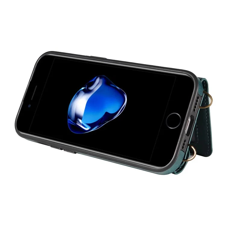 002 For iPhone SE (2022) / SE (2020) / iPhone 8 / 7 / 6s / 6 Case Leather TPU Crossbody Phone Cover Card Holder