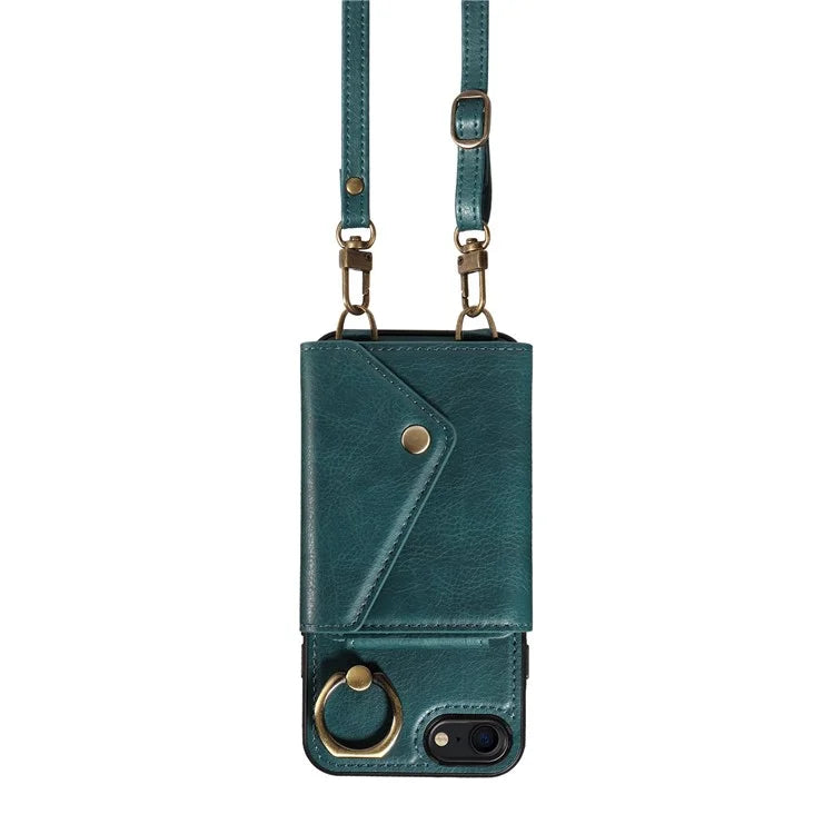 002 For iPhone SE (2022) / SE (2020) / iPhone 8 / 7 / 6s / 6 Case Leather TPU Crossbody Phone Cover Card Holder