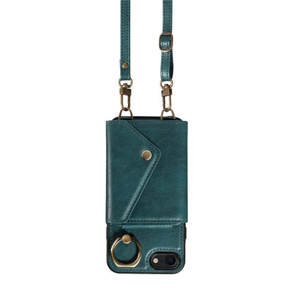 002 For iPhone SE (2022) / SE (2020) / iPhone 8 / 7 / 6s / 6 Case Leather TPU Crossbody Phone Cover Card Holder