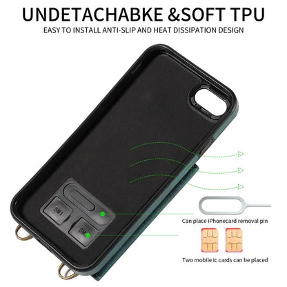 002 For iPhone SE (2022) / SE (2020) / iPhone 8 / 7 / 6s / 6 Case Leather TPU Crossbody Phone Cover Card Holder