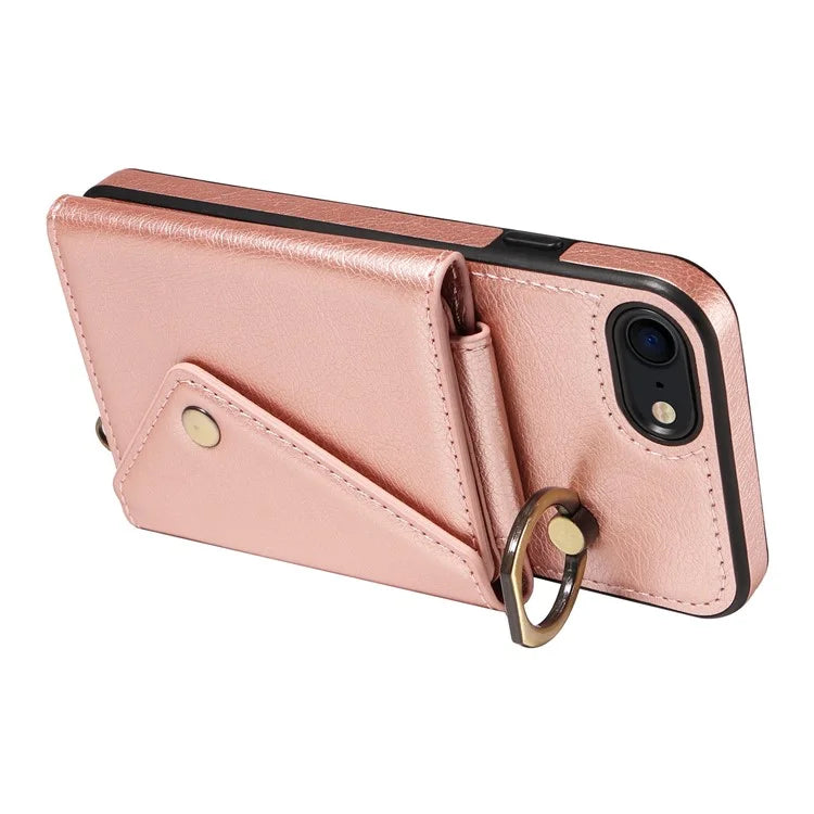 002 For iPhone SE (2022) / SE (2020) / iPhone 8 / 7 / 6s / 6 Case Leather TPU Crossbody Phone Cover Card Holder