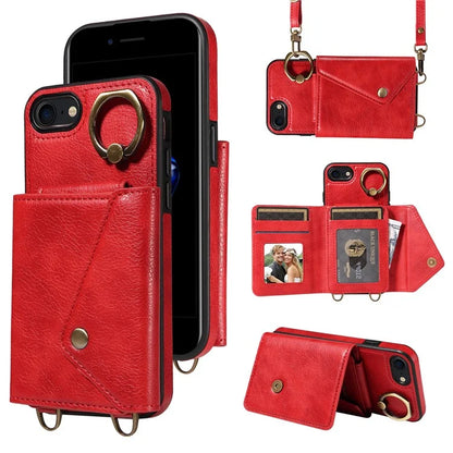 002 For iPhone SE (2022) / SE (2020) / iPhone 8 / 7 / 6s / 6 Case Leather TPU Crossbody Phone Cover Card Holder