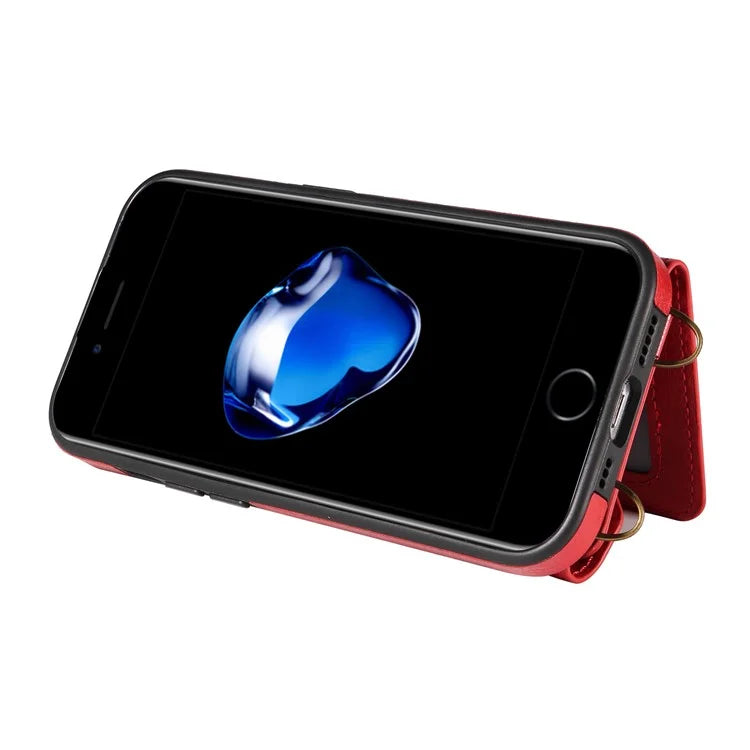 002 For iPhone SE (2022) / SE (2020) / iPhone 8 / 7 / 6s / 6 Case Leather TPU Crossbody Phone Cover Card Holder