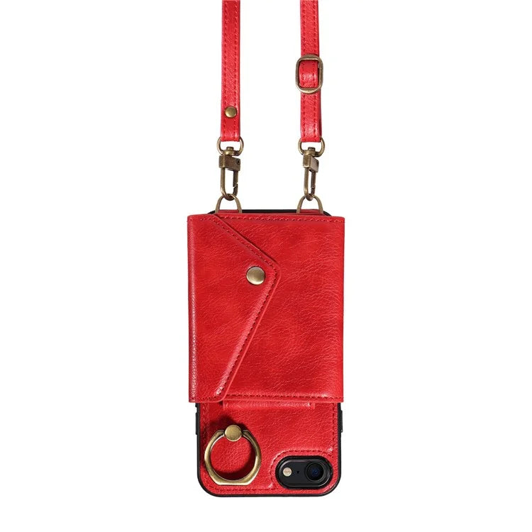 002 For iPhone SE (2022) / SE (2020) / iPhone 8 / 7 / 6s / 6 Case Leather TPU Crossbody Phone Cover Card Holder