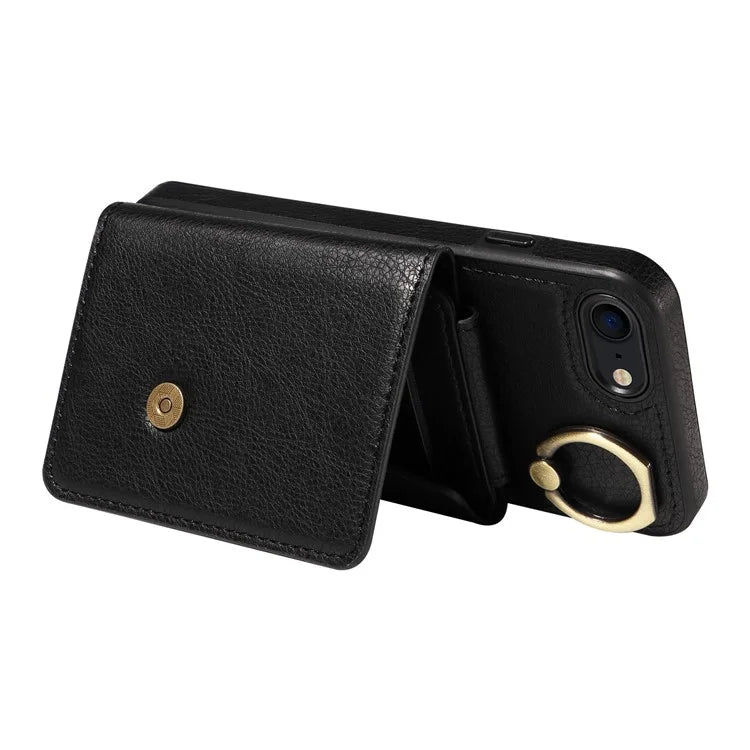 002 For iPhone SE (2022) / SE (2020) / iPhone 8 / 7 / 6s / 6 Case Leather TPU Crossbody Phone Cover Card Holder