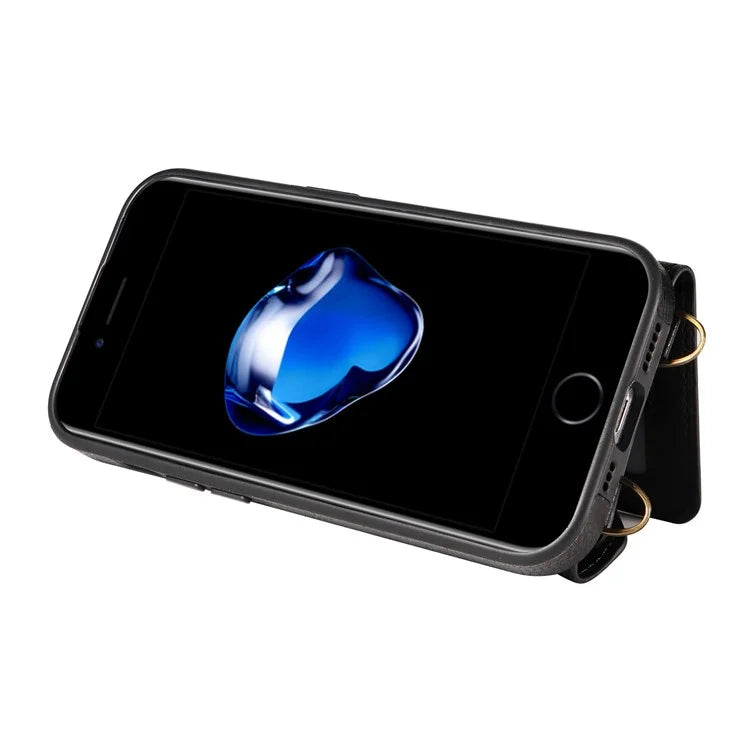 002 For iPhone SE (2022) / SE (2020) / iPhone 8 / 7 / 6s / 6 Case Leather TPU Crossbody Phone Cover Card Holder