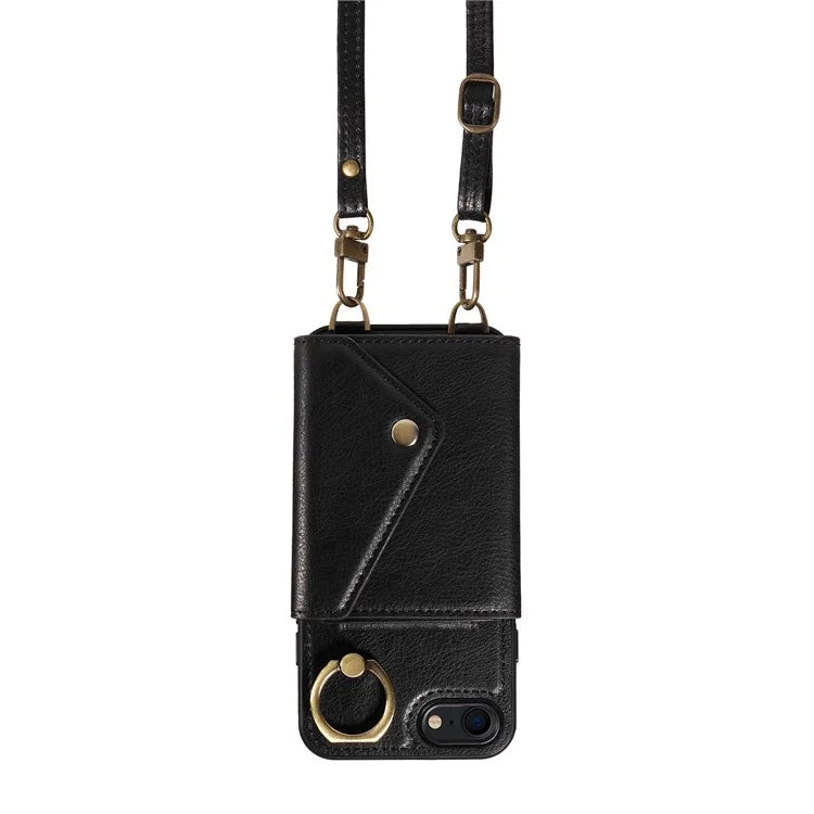 002 For iPhone SE (2022) / SE (2020) / iPhone 8 / 7 / 6s / 6 Case Leather TPU Crossbody Phone Cover Card Holder