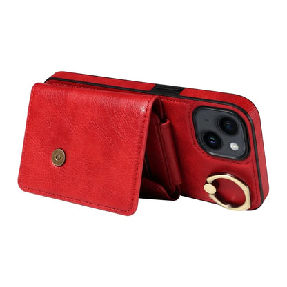 002 For iPhone 14 Case with Crossbody Shoulder Strap Leather Card Holder Back Phone Cover