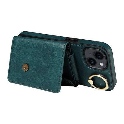 002 For iPhone 14 Case with Crossbody Shoulder Strap Leather Card Holder Back Phone Cover