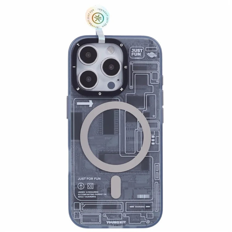 YOUNGKIT Technology Series for iPhone 16 Pro Case Compatible with MagSafe PC+TPU Matte Phone Cover IMD Pattern