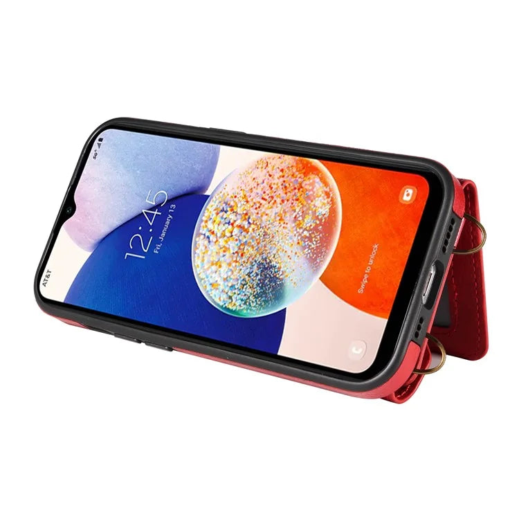 002 For Samsung Galaxy A14 4G / 5G Case Leather Anti-Drop Kickstand Back Cover Crossbody Strap