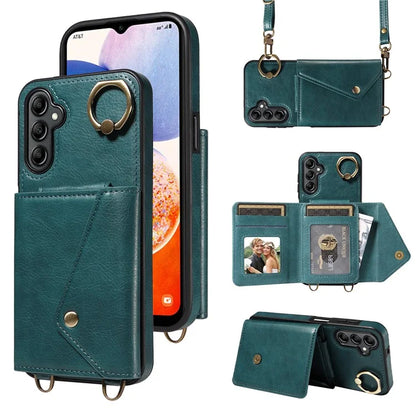002 For Samsung Galaxy A14 4G / 5G Case Leather Anti-Drop Kickstand Back Cover Crossbody Strap