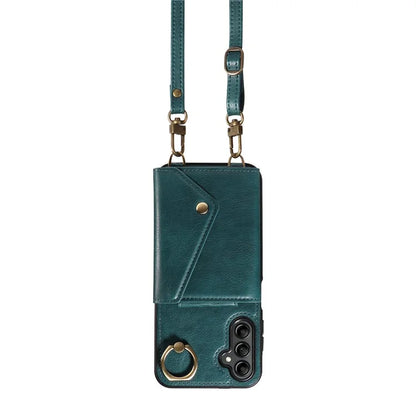 002 For Samsung Galaxy A14 4G / 5G Case Leather Anti-Drop Kickstand Back Cover Crossbody Strap