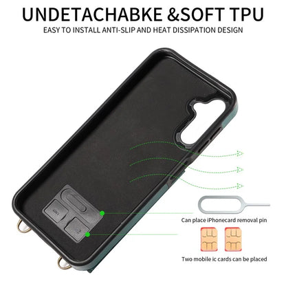 002 For Samsung Galaxy A14 4G / 5G Case Leather Anti-Drop Kickstand Back Cover Crossbody Strap