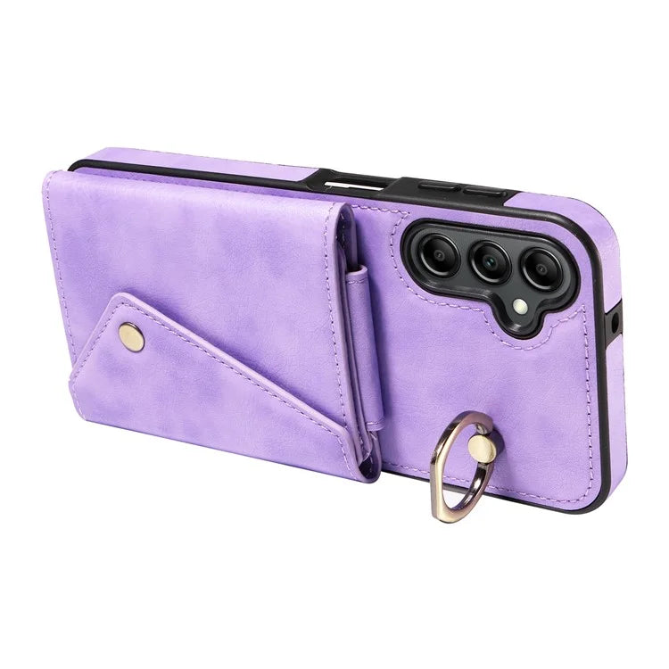 002 For Samsung Galaxy A14 4G / 5G Case Leather Anti-Drop Kickstand Back Cover Crossbody Strap