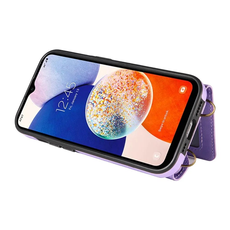 002 For Samsung Galaxy A14 4G / 5G Case Leather Anti-Drop Kickstand Back Cover Crossbody Strap