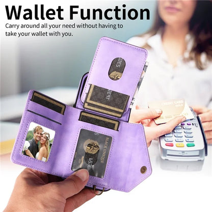 002 For Samsung Galaxy A14 4G / 5G Case Leather Anti-Drop Kickstand Back Cover Crossbody Strap