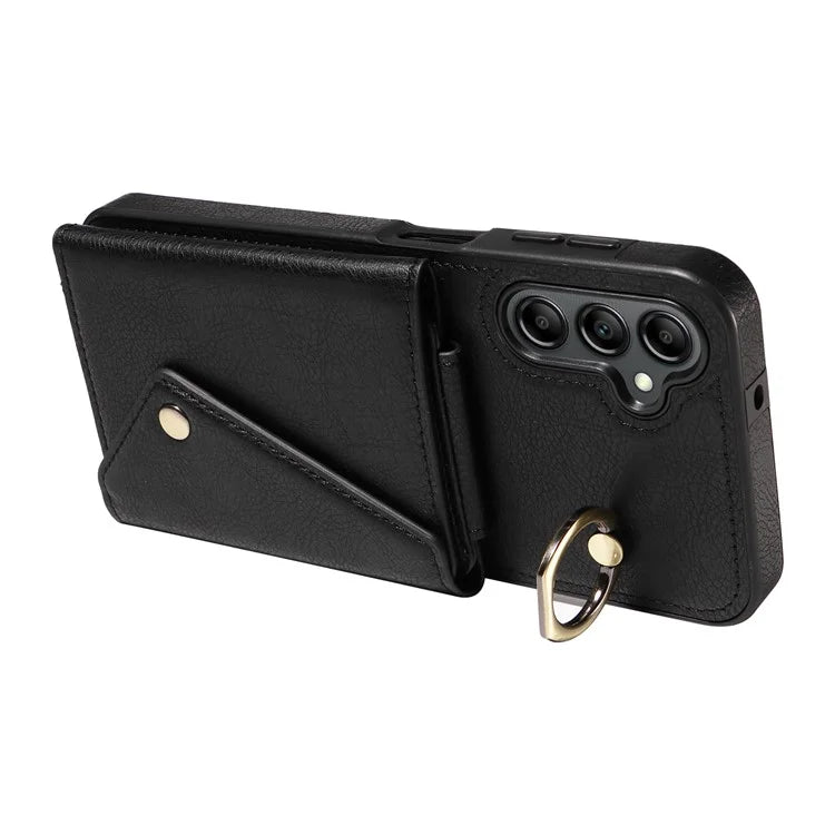 002 For Samsung Galaxy A14 4G / 5G Case Leather Anti-Drop Kickstand Back Cover Crossbody Strap