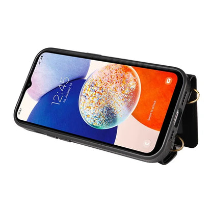 002 For Samsung Galaxy A14 4G / 5G Case Leather Anti-Drop Kickstand Back Cover Crossbody Strap