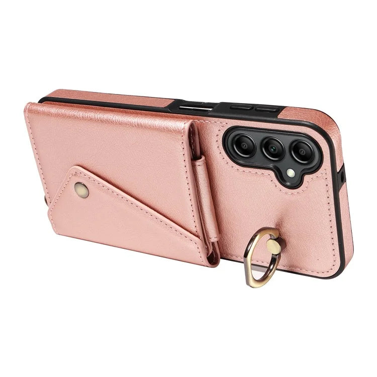 002 For Samsung Galaxy A14 4G / 5G Case Leather Anti-Drop Kickstand Back Cover Crossbody Strap