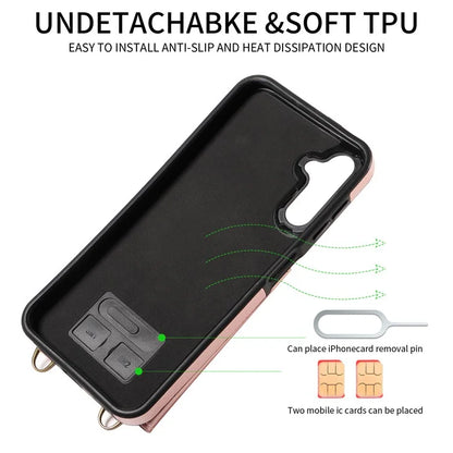 002 For Samsung Galaxy A14 4G / 5G Case Leather Anti-Drop Kickstand Back Cover Crossbody Strap