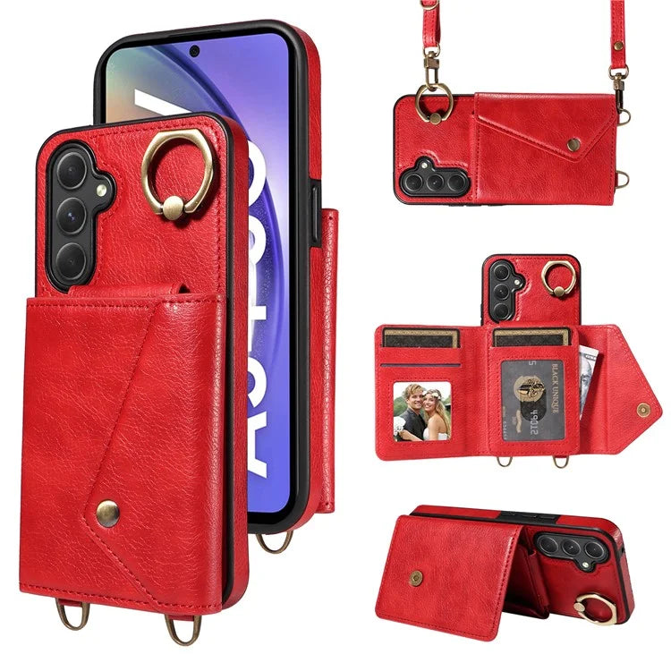 002 For Samsung Galaxy A54 5G Case Leather Card Holder Phone Case Crossbody Strap