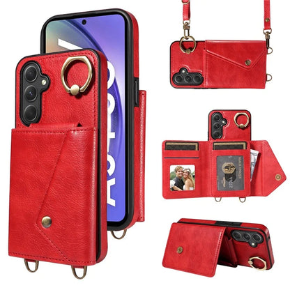 002 For Samsung Galaxy A54 5G Case Leather Card Holder Phone Case Crossbody Strap