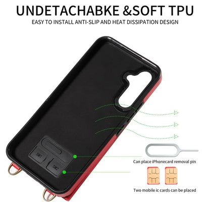 002 For Samsung Galaxy A54 5G Case Leather Card Holder Phone Case Crossbody Strap