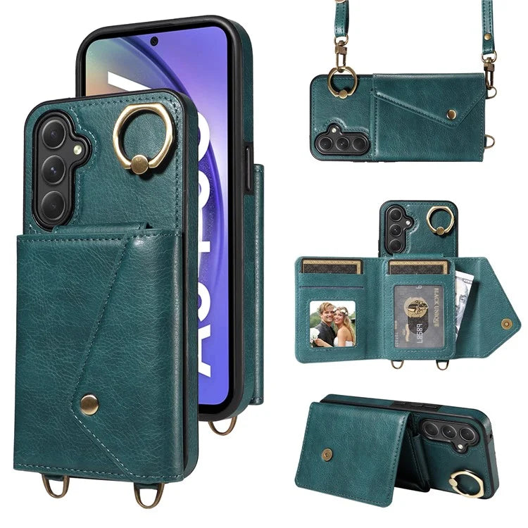 002 For Samsung Galaxy A54 5G Case Leather Card Holder Phone Case Crossbody Strap