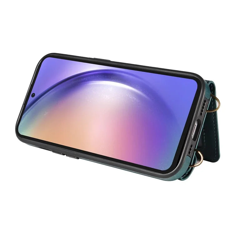 002 For Samsung Galaxy A54 5G Case Leather Card Holder Phone Case Crossbody Strap