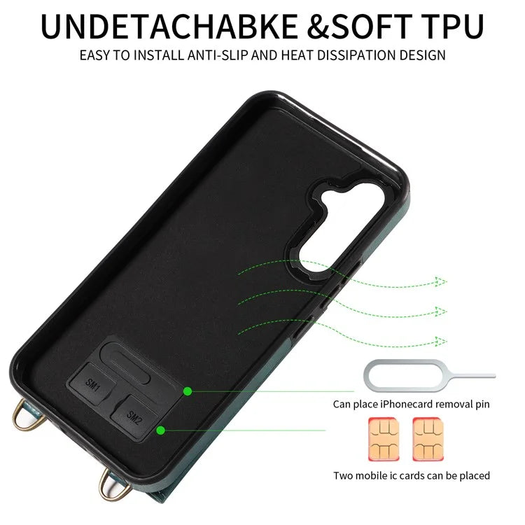 002 For Samsung Galaxy A54 5G Case Leather Card Holder Phone Case Crossbody Strap