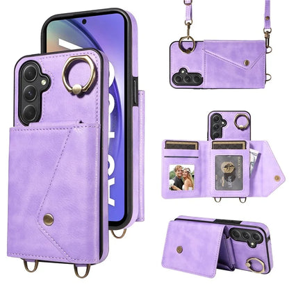 002 For Samsung Galaxy A54 5G Case Leather Card Holder Phone Case Crossbody Strap