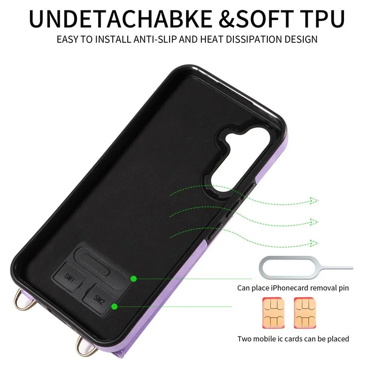 002 For Samsung Galaxy A54 5G Case Leather Card Holder Phone Case Crossbody Strap