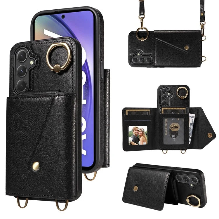 002 For Samsung Galaxy A54 5G Case Leather Card Holder Phone Case Crossbody Strap