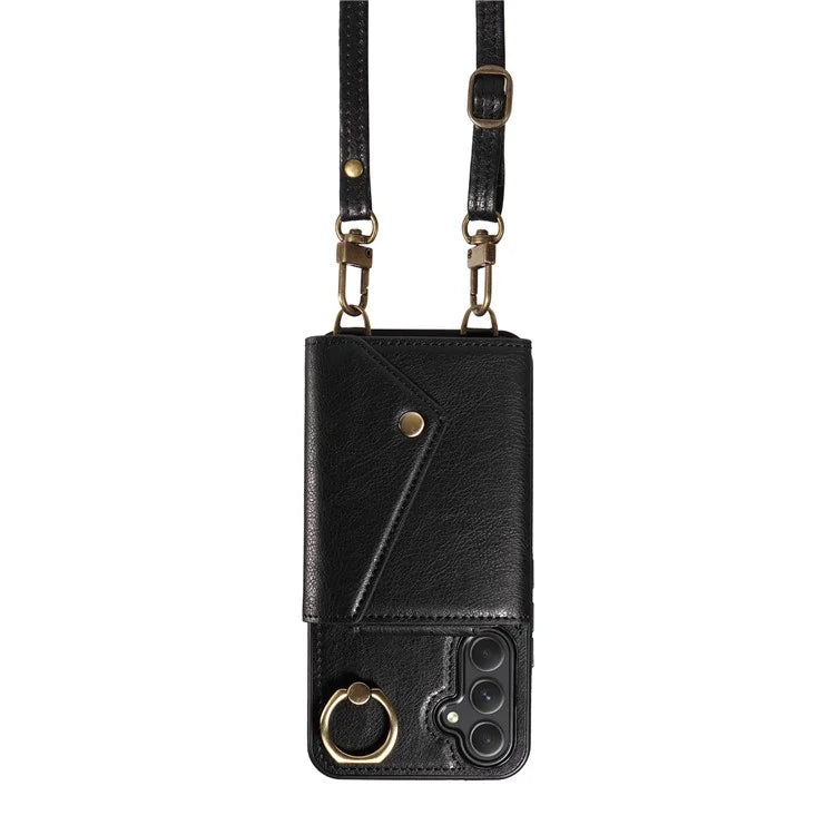 002 For Samsung Galaxy A54 5G Case Leather Card Holder Phone Case Crossbody Strap