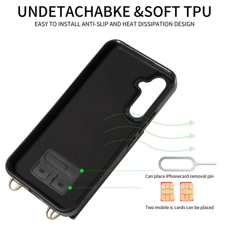 002 For Samsung Galaxy A54 5G Case Leather Card Holder Phone Case Crossbody Strap