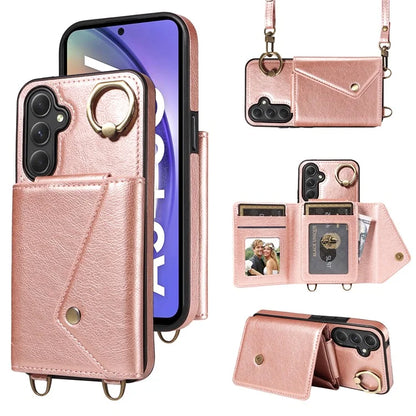 002 For Samsung Galaxy A54 5G Case Leather Card Holder Phone Case Crossbody Strap