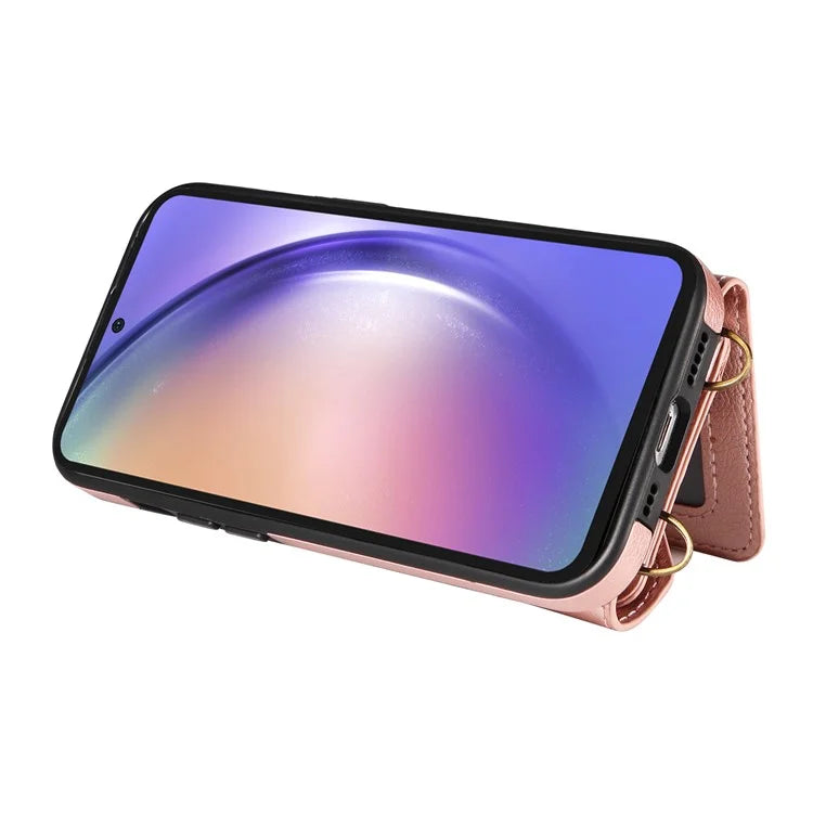 002 For Samsung Galaxy A54 5G Case Leather Card Holder Phone Case Crossbody Strap
