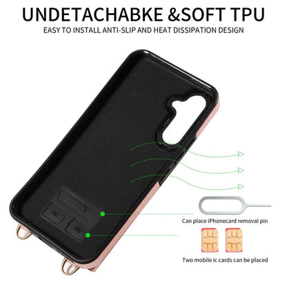 002 For Samsung Galaxy A54 5G Case Leather Card Holder Phone Case Crossbody Strap