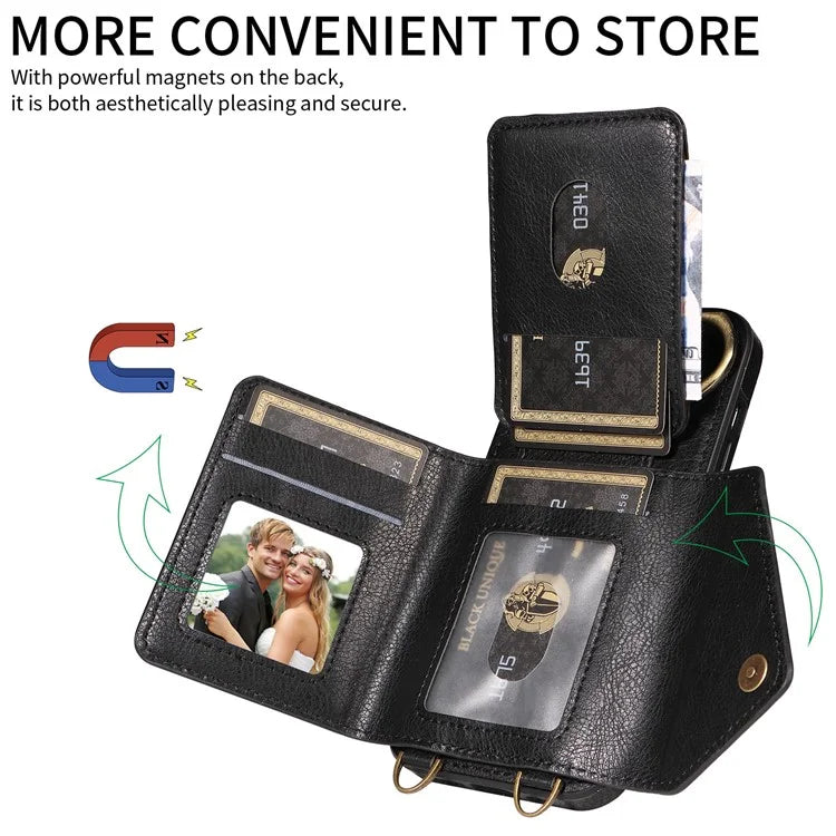 002 For Samsung Galaxy A34 5G Crossbody Case Leather TPU Phone Cover Card Holder Rotation Ring Kickstand