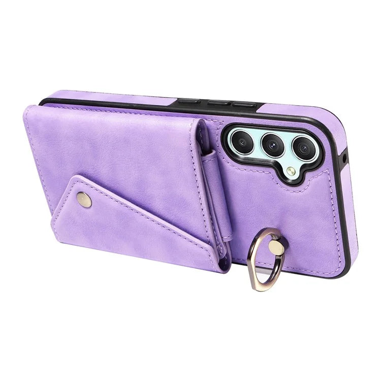 002 For Samsung Galaxy A34 5G Crossbody Case Leather TPU Phone Cover Card Holder Rotation Ring Kickstand