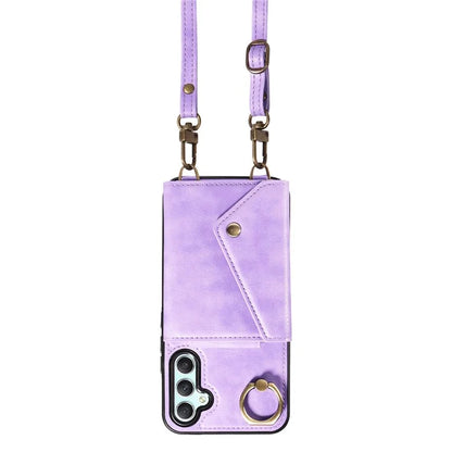 002 For Samsung Galaxy A34 5G Crossbody Case Leather TPU Phone Cover Card Holder Rotation Ring Kickstand