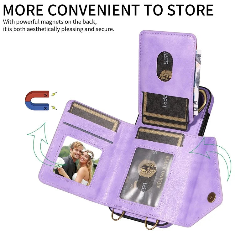 002 For Samsung Galaxy A34 5G Crossbody Case Leather TPU Phone Cover Card Holder Rotation Ring Kickstand