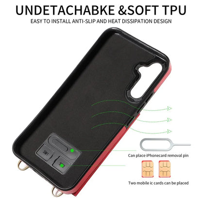 002 For Samsung Galaxy A34 5G Crossbody Case Leather TPU Phone Cover Card Holder Rotation Ring Kickstand